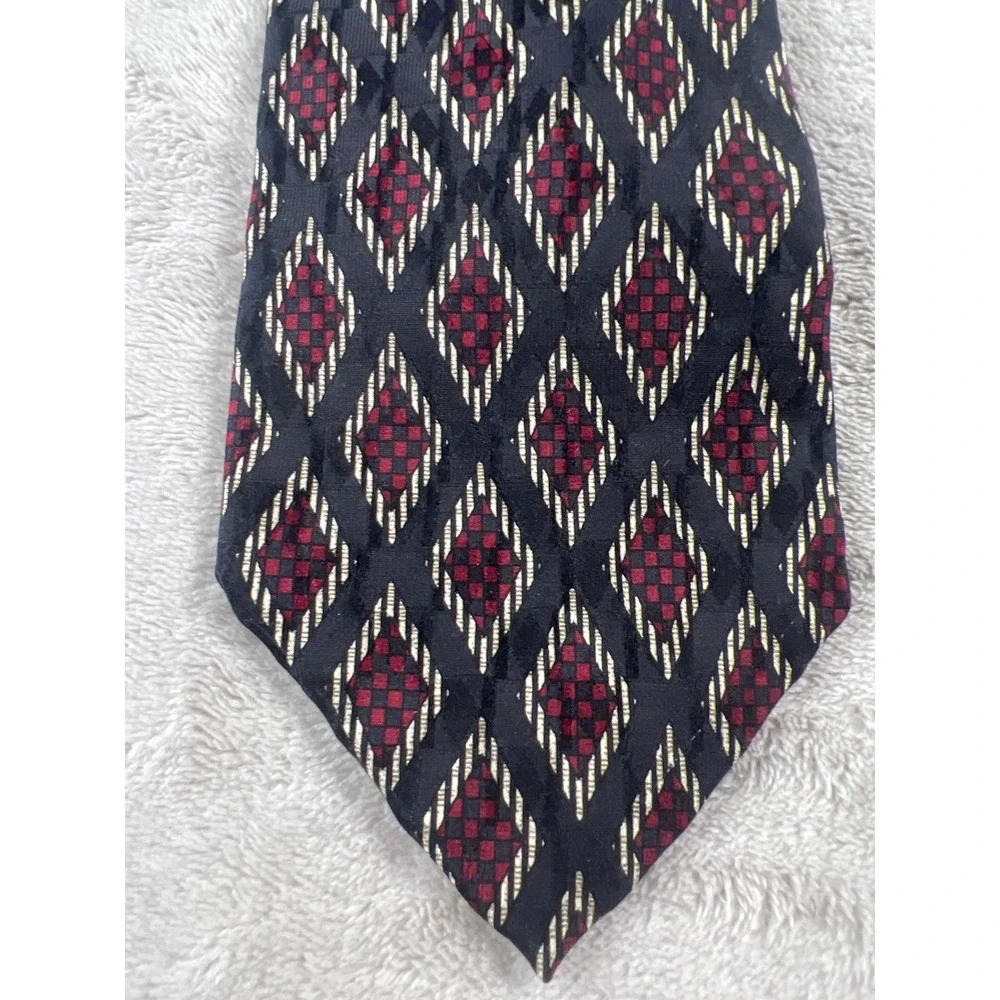 Robert Talbott Best of Class Silk Tie Black Burgundy Gold Diamond Geometric Mens